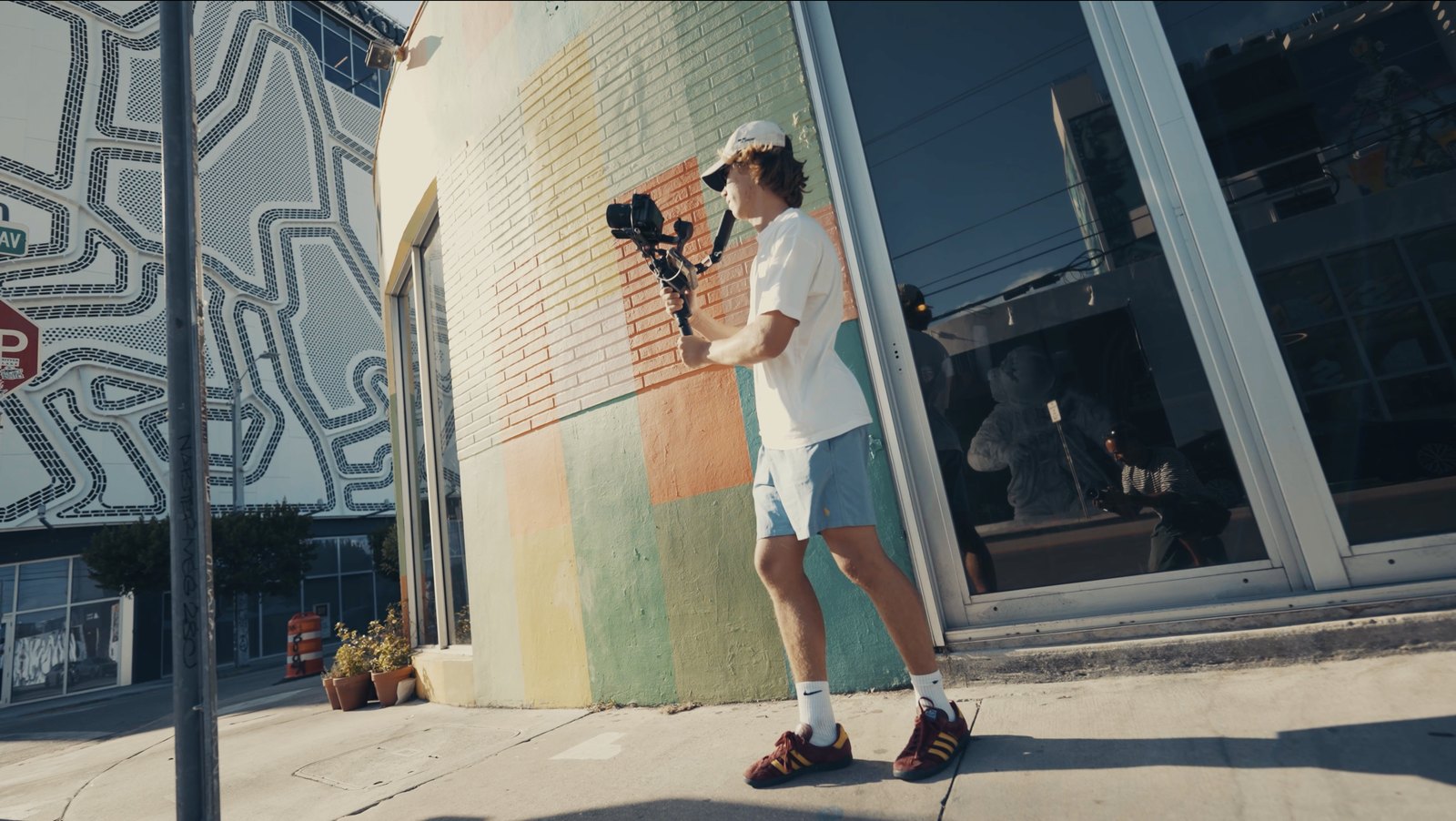 Aleksander shooting with a gimbal camera in Wynwood, Miami
