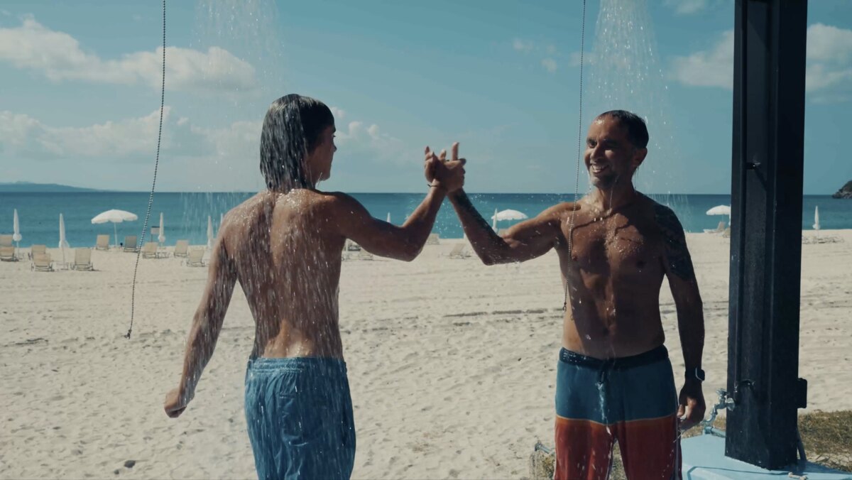 Marek and Alek on the beach in Okinawa, Japan