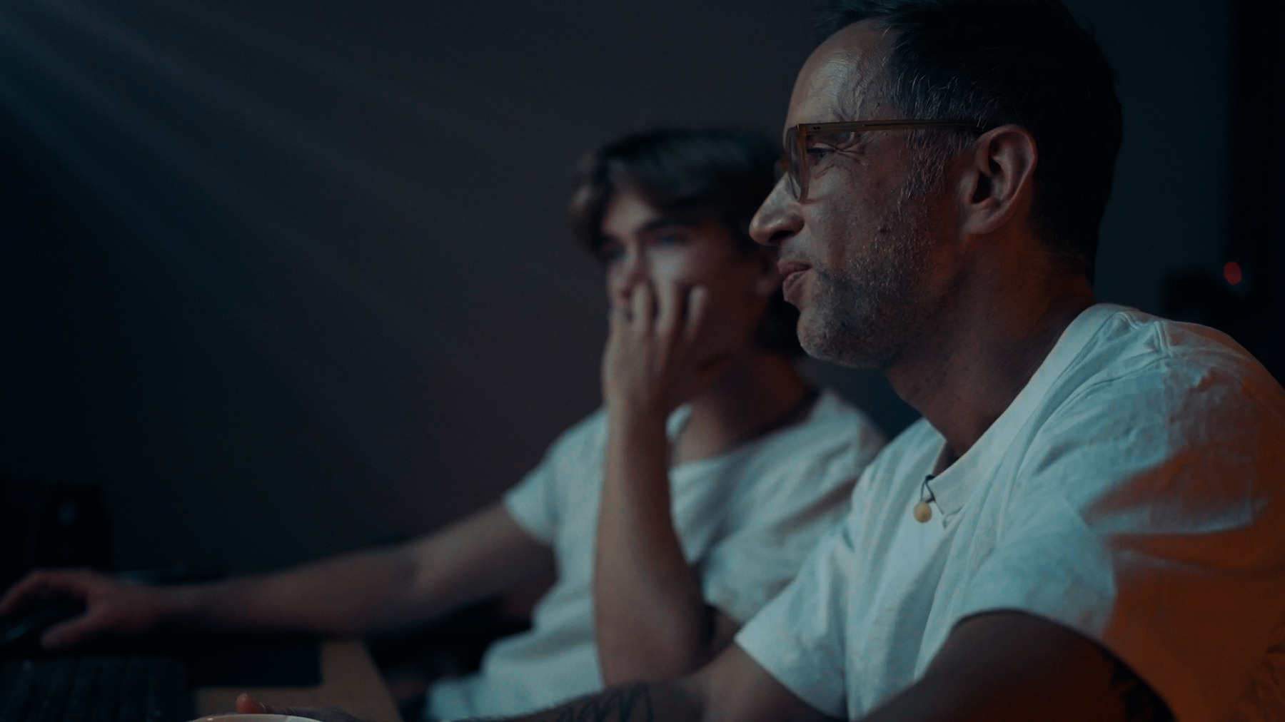 Marek and Aleksander in the edit room, cutting the Live Beyond film