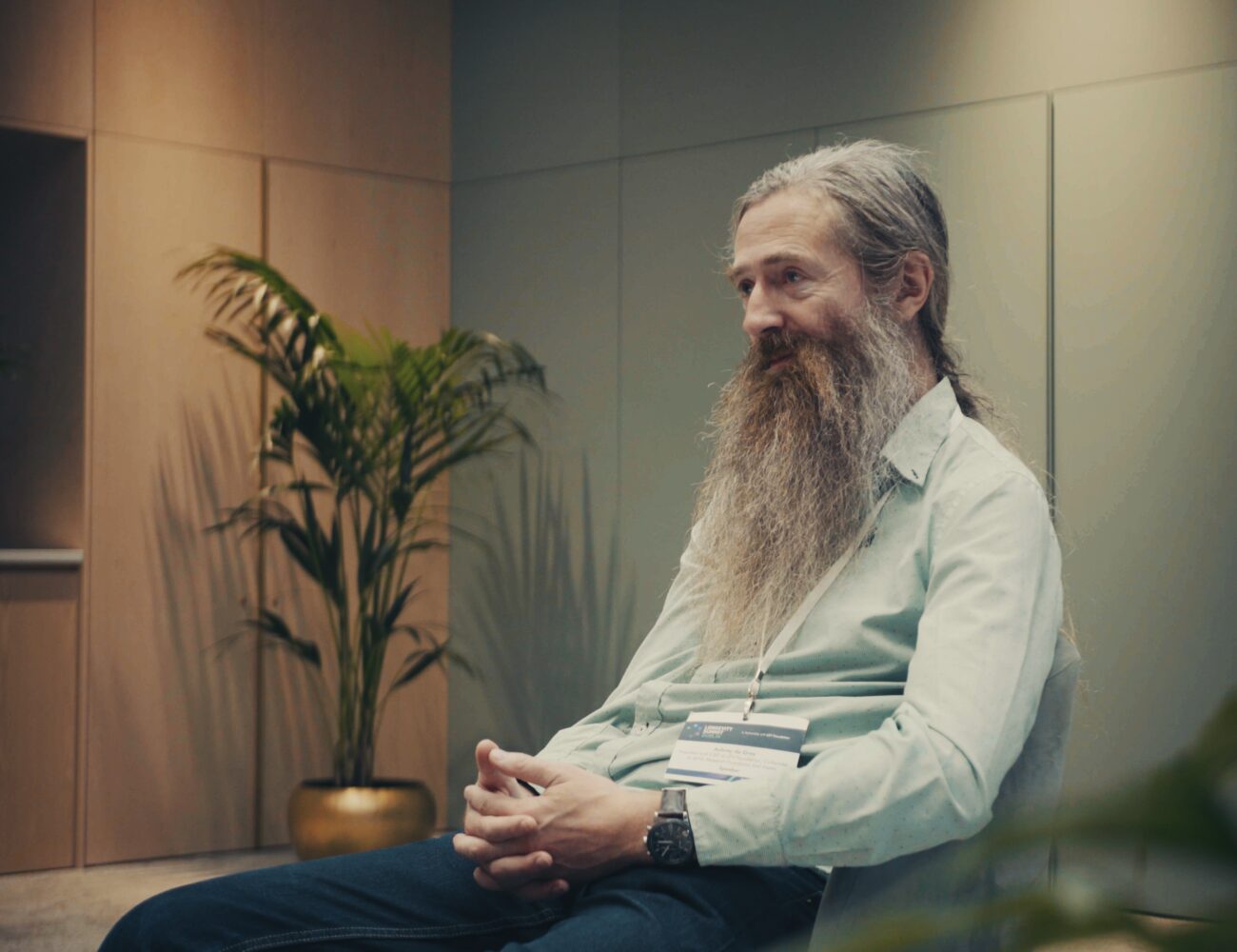 Aubrey de Grey during the Live Beyond interview in Dublin