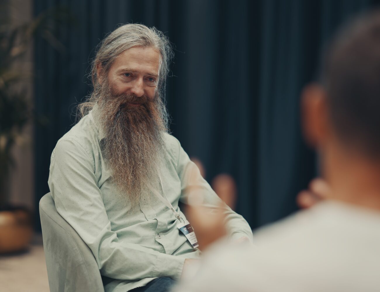 Aubrey de Grey making a point during the interview