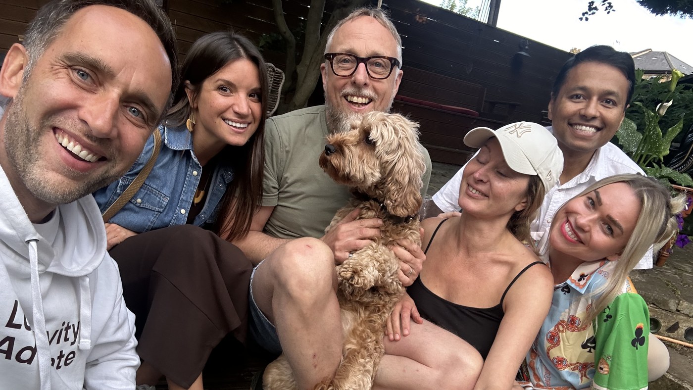 Avi Roy with Nikolina Lauc, Antonia Schultze-Mosgau, Tim and Marek in a London garden