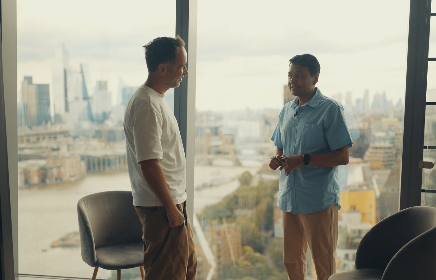 Avi Roy and Marek in a London apartment above the Thames