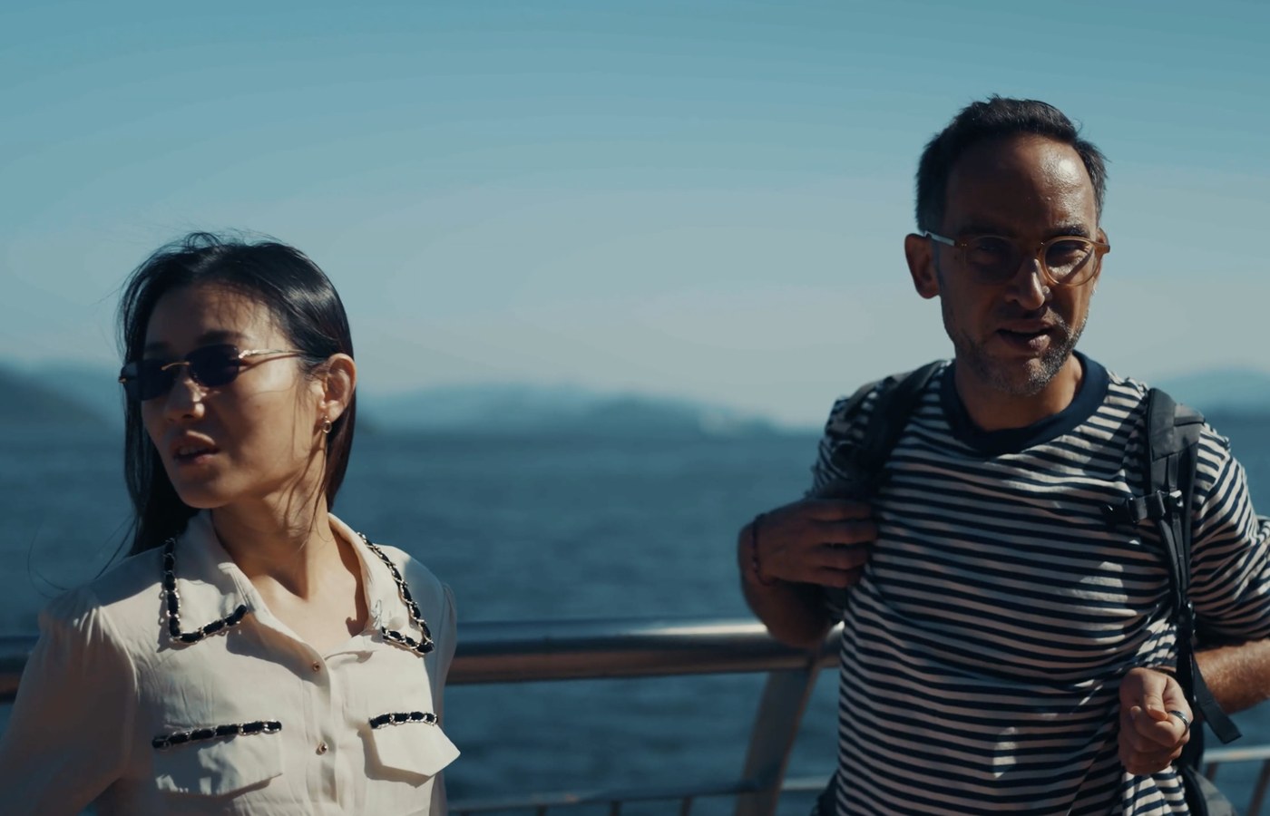 Christine Yuan Huang and Marek by the water in Hong Kong