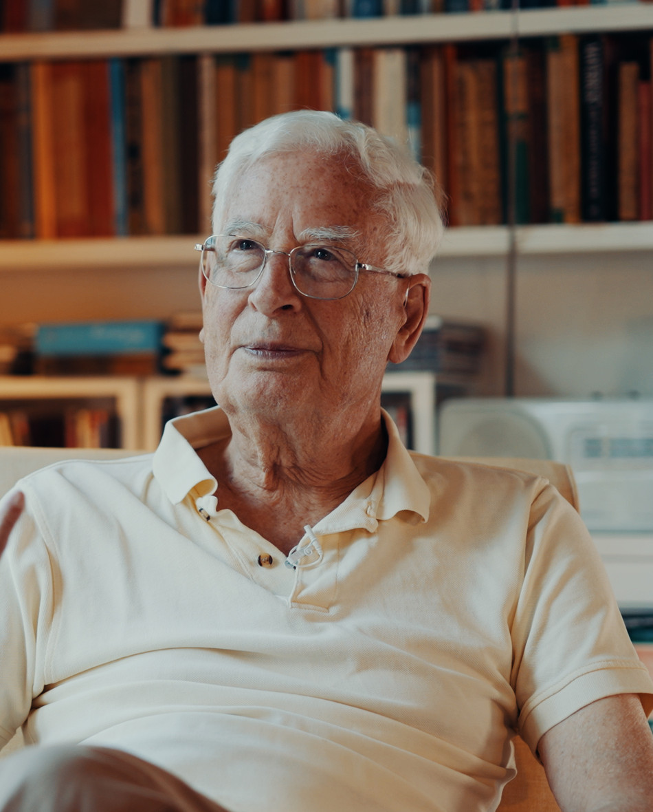 Portrait of Sir Christopher Ball at his home in Oxford during the Live Beyond interview