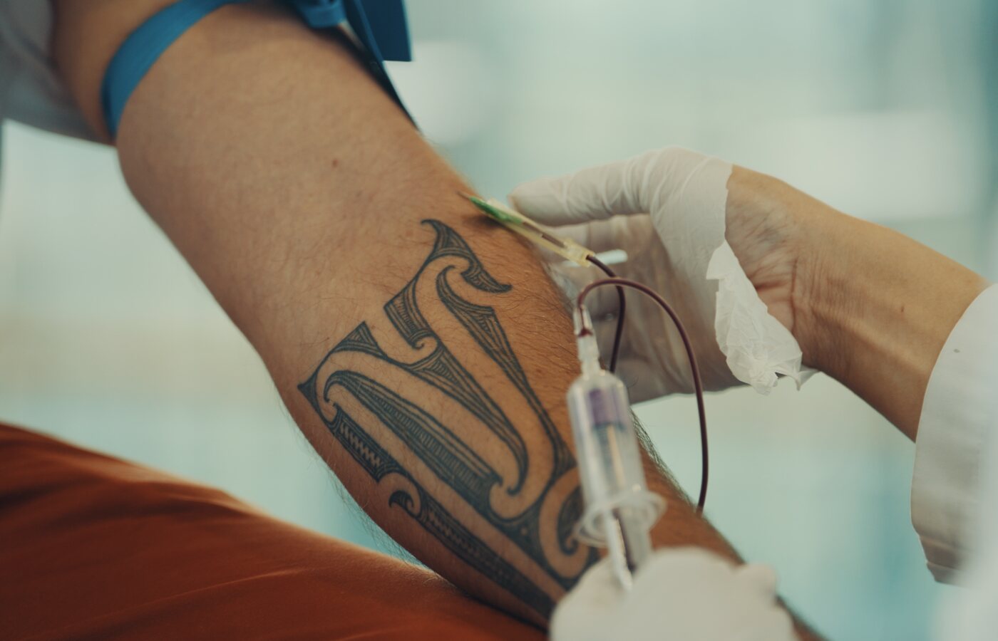 A blood draw for David Furman's biological-age instruments at the Buck Institute