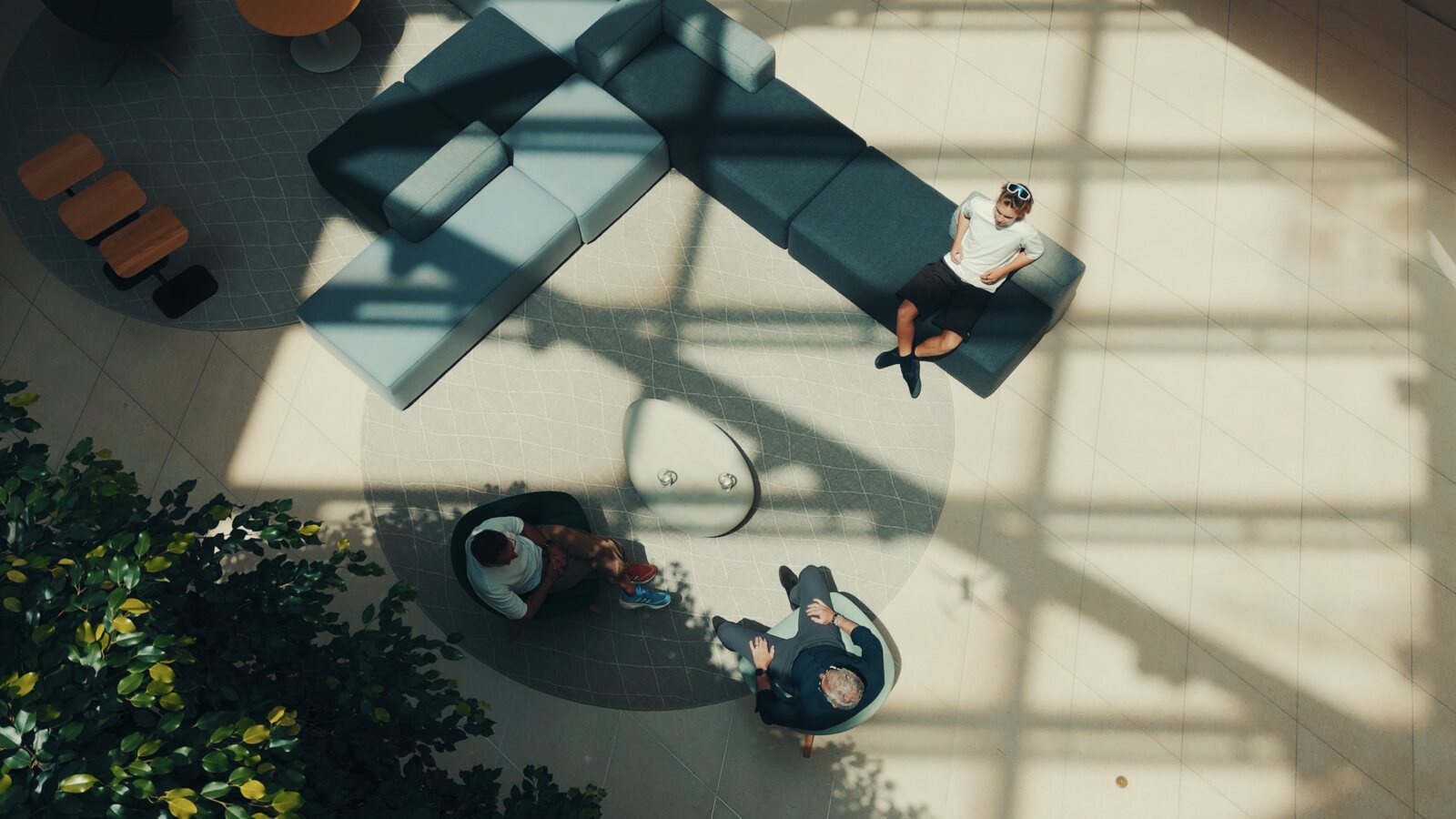 Eric Verdin, Marek and Aleksander at the Buck Institute, seen from above