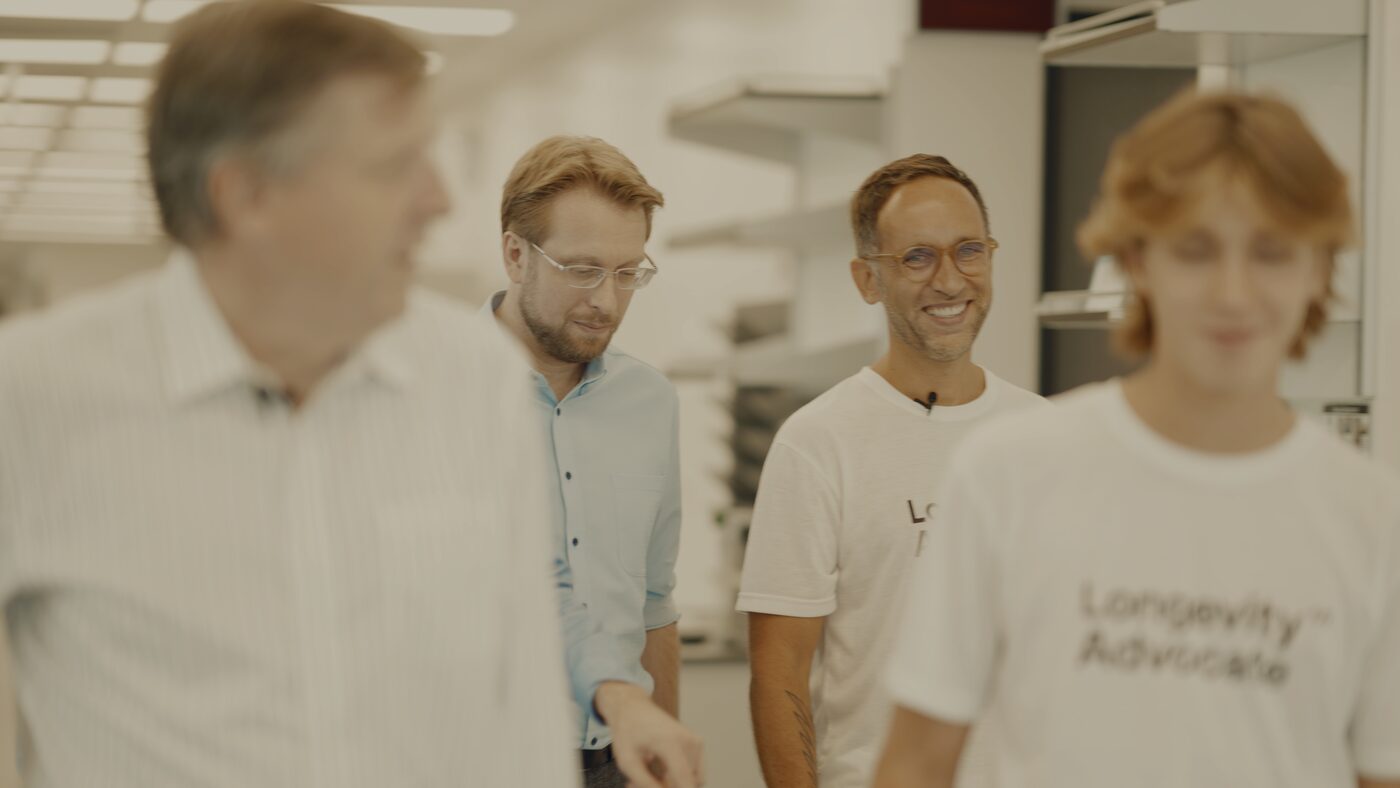 Jan Gruber in the NUS lab with Brian Kennedy, Marek and Aleksander
