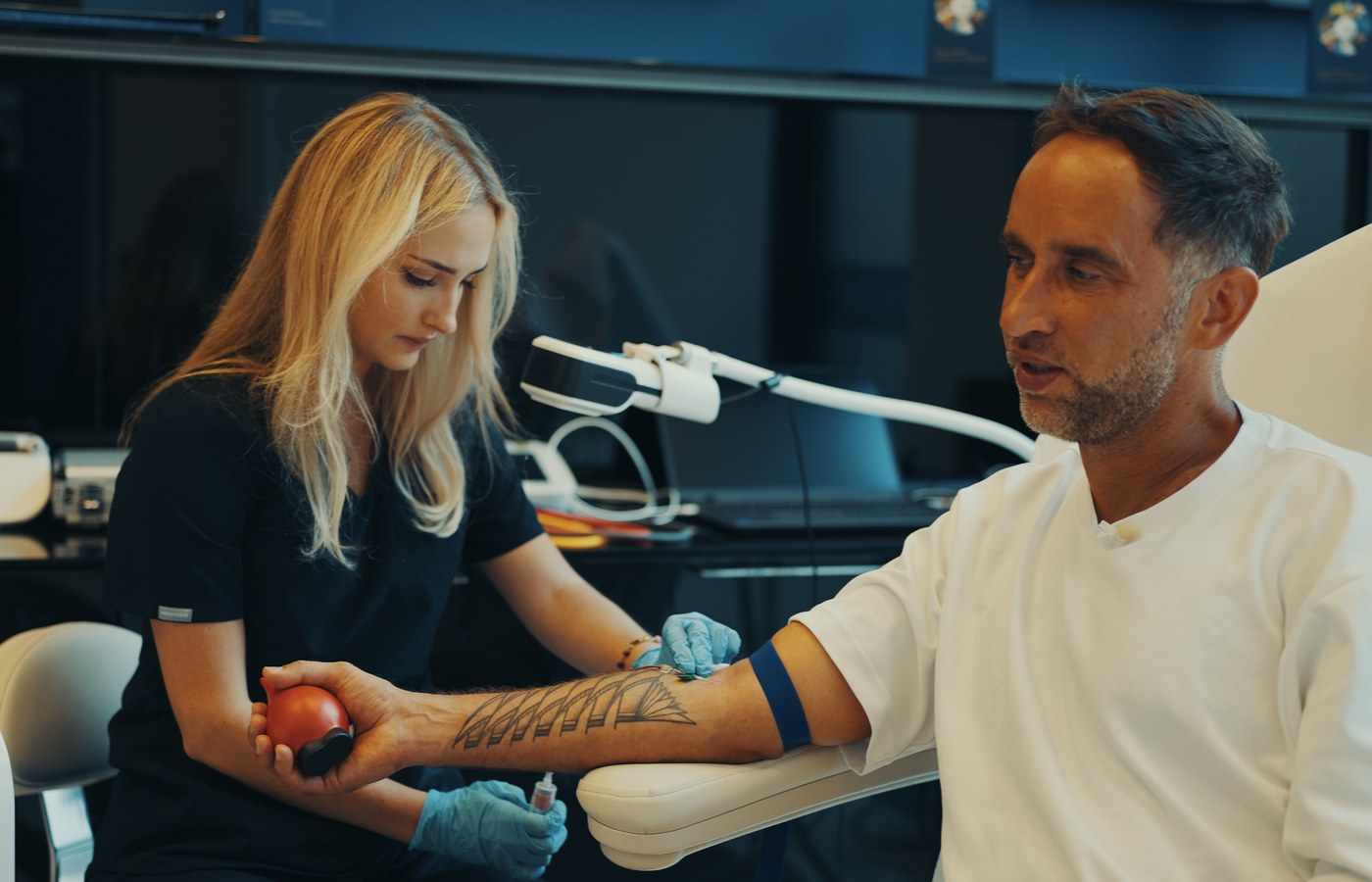 Marek having blood drawn at the Longevity Center