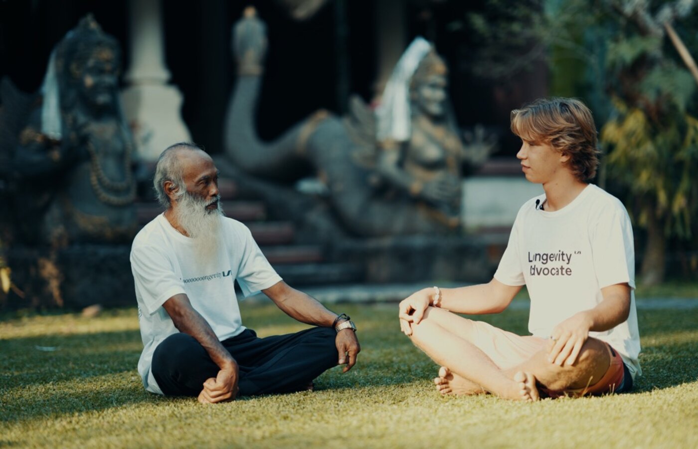 Master Ketut Arsana sitting with Aleksander at his ashram in Ubud, Bali