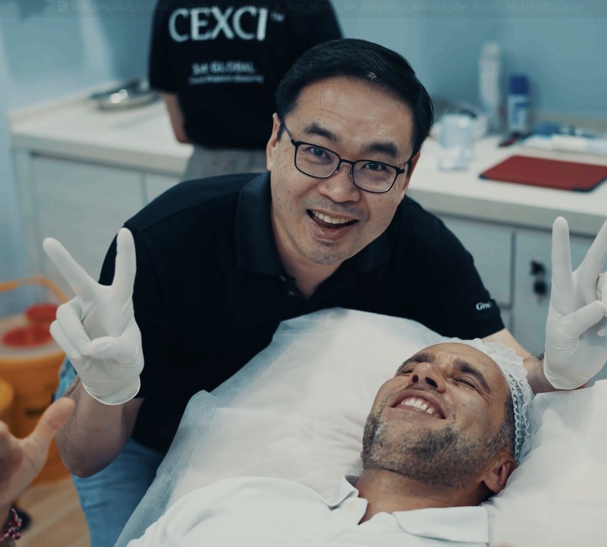 Michael Lim with Marek Piotrowski during the stem cell procedure in Kuala Lumpur