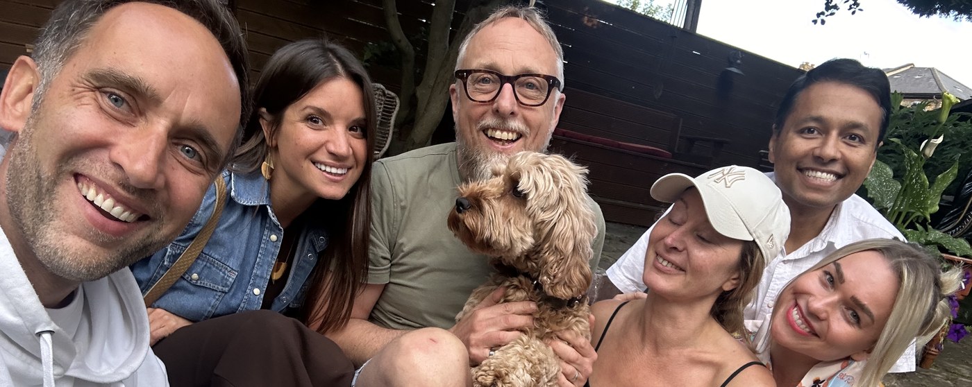 Nikolina Lauc with Antonia Schultze-Mosgau, Avi Roy, Tim and Marek in a London garden