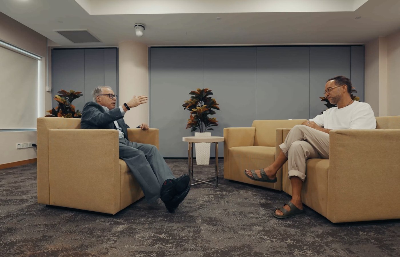 Nir Barzilai and Marek Piotrowski during the interview at NUS, Singapore