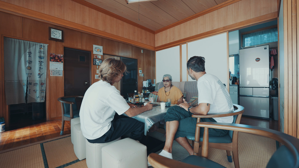 Eiko with Marek and Aleksander Piotrowski at her home in Ogimi, Okinawa