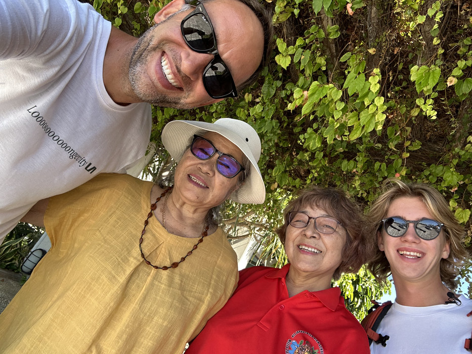 Marek and Aleksander Piotrowski with Eiko and her sister in Ogimi, Okinawa