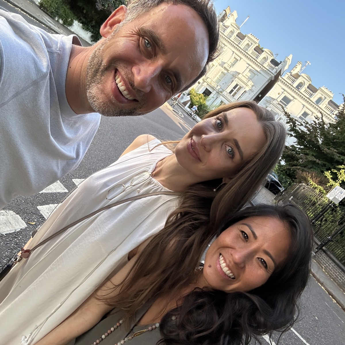 Olivia Lesslar, Kasia Zajkowska and Marek on a London street
