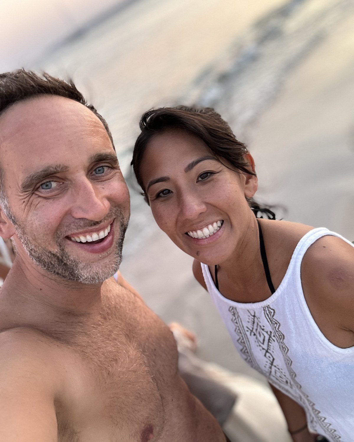 Olivia Lesslar and Marek on the beach at Formentera