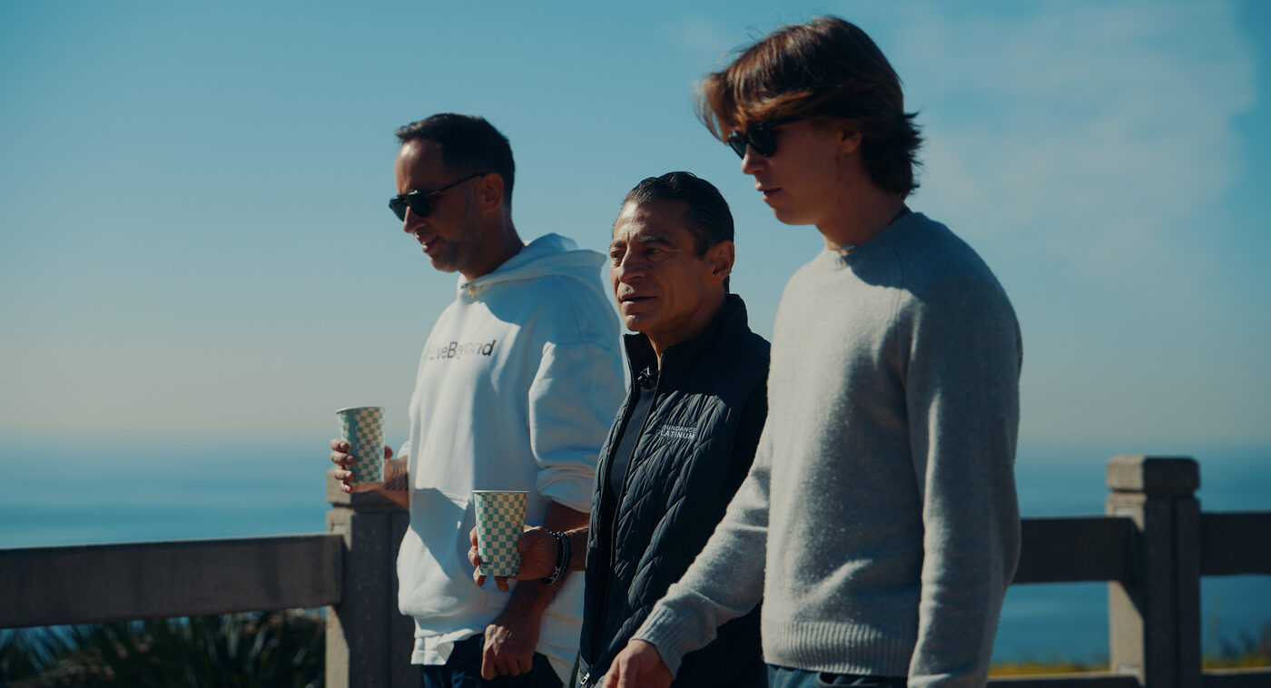 Peter Diamandis walking with Marek and Aleksander by the ocean in Santa Monica