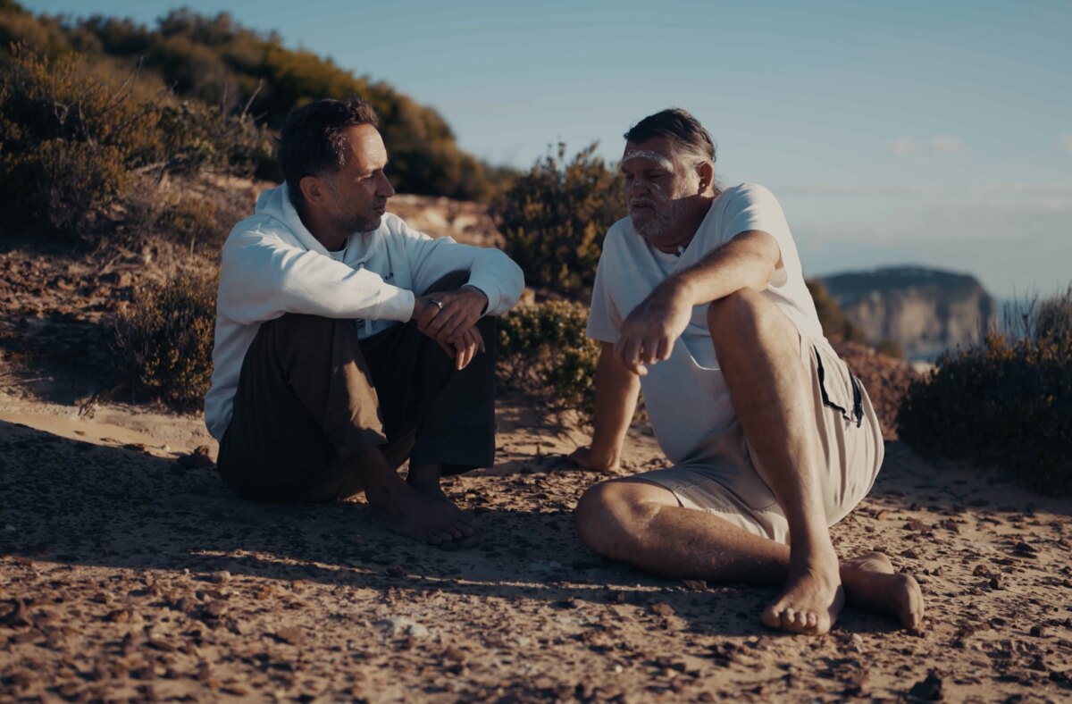 Marek and Tim talking on the dune, Australia