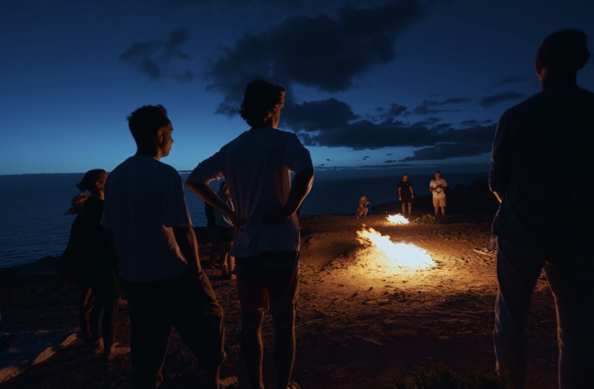 Marek and Aleksander at the ceremony bonfire, Australia