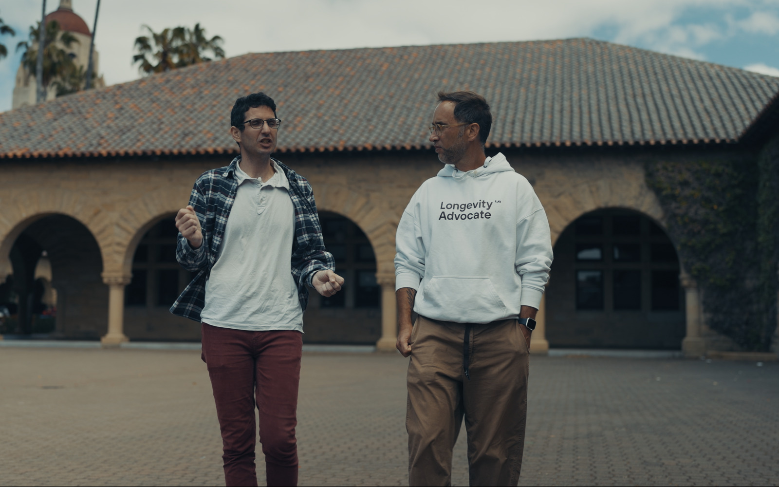 Yochai Shavit and Marek walking the Stanford campus during the Live Beyond interview